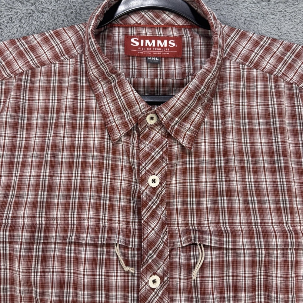 Simms Stone Cold Shirt Men 2XL Red LS Zip Pockets Fishing Wicking Trout Outdoors